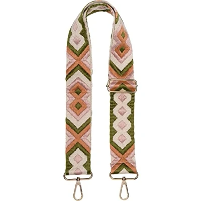 Abbildung von styleBREAKER Taschen Schulterriemen verstellbar mit Buntem Ethno Muster, Wechsel Taschengurt, Karabiner, Handyband 02013024, Farbe:Camel Oliv Beige Rose