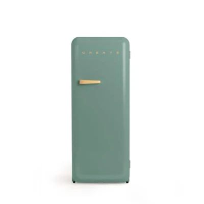 Abbildung von CREATE / RETRO FRIDGE 150 WOOD/Kühlschrank mit Gefrierfach 281L in Salbeigrün, Griff Holz 102W, niedriger Energieverbrauch, 150cm, 3 Ablagen, Temperaturregelung,60x60x150cm