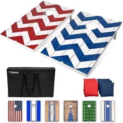 Abbildung von GoSports Cornhole Spiel Set mit Chevron Design, 90 x 50 cm, inkl. 2 Brettern, 8 Sitzsäcken und Tragetasche