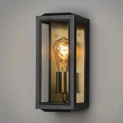 Abbildung von Konstsmide Wandleuchte Carpi Stahl/klares Glas E27 schwarz/messing 12x12x28cm 7348 758