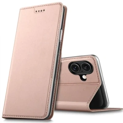 Abbildung von Verco Handyhülle für iPhone 16, Premium Handy Flip Cover Apple 16 Hülle 6.1 Zoll [integr. Magnet] Book Case PU Leder Tasche, Rosegold