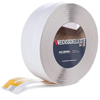 Abbildung von HOLZBRINK Sockelleiste PVC Weichsockelleiste selbstklebend 50x20mm Aschgrau, 20m Rolle, Küchenabschlussleiste Arbeitsplatte, Fensterleiste, Fensterabdichtung
