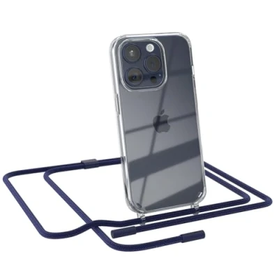 Abbildung von EAZY CASE Handykette kompatibel mit iPhone 15 Pro dünne Handyhülle für Hülle Band als Fallschutz Kette zum Umhängen transparente Silikon in Nacht Blau