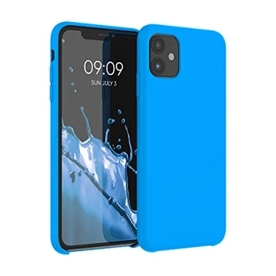 Abbildung von kwmobile Hülle kompatibel mit Apple iPhone 11 Silikon Handy Case Handyhülle weiche Oberfläche kabelloses Laden Strahlend Blau