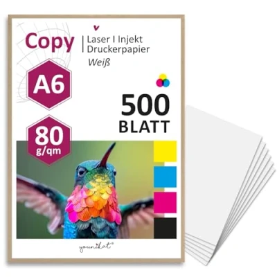 Abbildung von 500 Blatt blanko 80 g/m² Papier in weiß I Kopierpapier DIN A6 dv1310