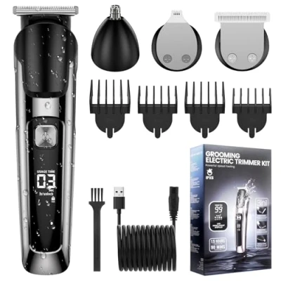 Abbildung von elestyle Barttrimmer Herren Haarschneidemaschine, All In One Trimmer Bartschneider Nasenhaartrimmer Haarschneider, USB Wiederaufladbar Rasierer Elektrisch mit 3 Scherkopf, 4 Aufsteckkämme