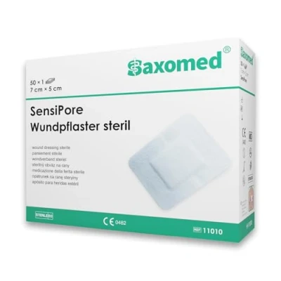 Abbildung von Saxomed SensiPore Pflaster 50 Stück Wundpflaster steril 7x5 Wundauflage nicht haftend 4x3 cm steriler Wundverband sensitiv Akute Wundversorgung und postoperatives