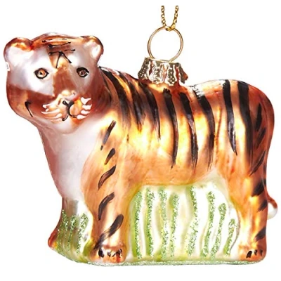 Abbildung von BRUBAKER Tiger Handbemalte Weihnachtskugel aus Glas Mundgeblasener Christbaumschmuck Figuren lustig Deko Anhänger Baumkugel 7.5 cm