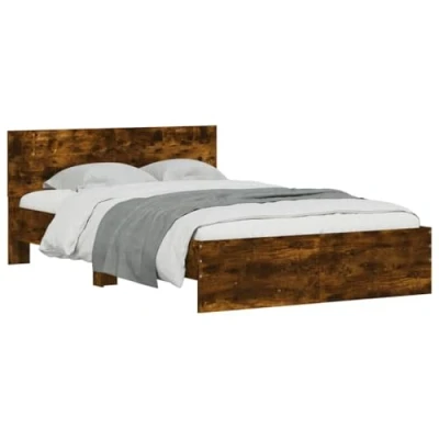 Abbildung von vidaXL Bettgestell, Bett mit Kopfteil LED Beleuchtung, Doppelbett, Schlafzimmerbett, Bettrahmen Lattenrost, Räuchereiche 120x200cm