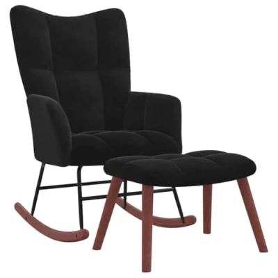 Abbildung von vidaXL Schaukelstuhl mit Hocker, Sessel Schwingstuhl Armlehne, Schaukelsessel Relaxstuhl Wohnzimmer, Relaxsessel Schwingsessel, Schwarz Samt