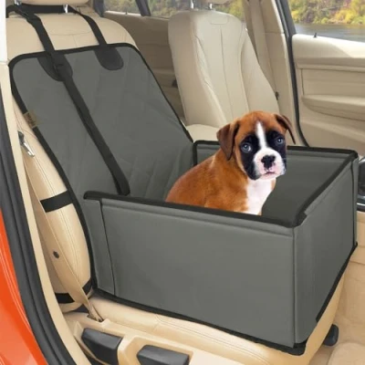 Abbildung von Extra Stabiler Hunde Autositz Hochwertiger Auto Hundesitz für kleine bis mittlere Verstärkte Wände und 3 Gurte Wasserdichter Hundeautositz Rück Vordersitz (Grau)