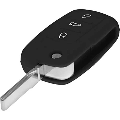 Abbildung von PhoneNatic Silikon Schlüssel Hülle kompatibel mit der VW 3 Tasten Fernbedienung in schwarz Klappschlüssel Key