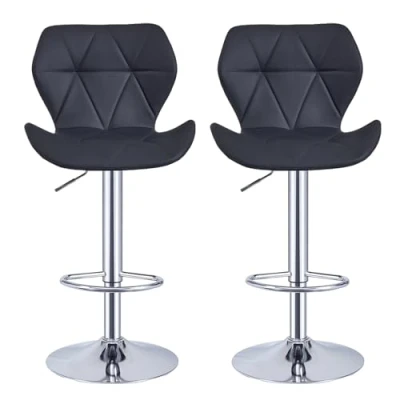Abbildung von Panana Barhocker 2er Set Barstuhl Tresenhocker Bistrohocker Designer Hocker mit Rückenlehne aus Kunstleder, höhenverstellbar, drehbar (Schwarz)
