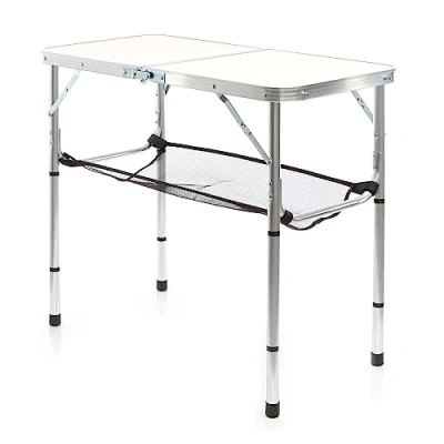 Abbildung von Toboli Campingtisch Weiß 80x40cm höhenverstellbar auf 31/45/56/70 cm Aluminium Klapptisch Falttisch Outdoor klappbarer Tisch für Camping, Garten und Balkon