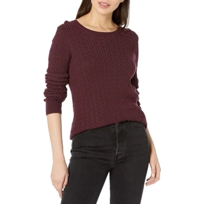 Abbildung von Amazon Essentials Damen Leichter Langarm Pullover Mit Rundhalsausschnitt Zopfmuster (Erhältlich In Übergröße), Burgunderrot, XXL