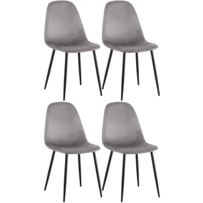 Abbildung von CLP 4er Set Esszimmerstühle Napier I Stoff Kunstleder Samt Metallgestell, Farbe:grau, Material:Samt