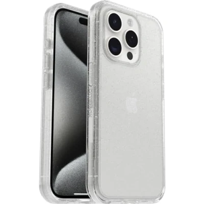 Abbildung von OtterBox Symmetry Clear Hülle für iPhone 15 Pro, sturzsicher, schützende Hülle, 3x getestet nach Militärstandard, Stardust