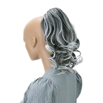 Abbildung von CAISHA 35cm Haarteil Helena Zopf Haarverlängerung mit Butterflyklammer Voluminös Gewellt Grau Mix H126