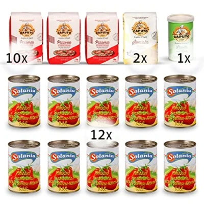 Abbildung von DELICRET PIZZA KIT NEAPEL GRANDE mit Original Zutaten 10x 1kg Caputo Pizzeria Pizzamehl &amp; 2x Semola 1x 100g Trockenhefe + 12x 400g San Marzano Tomate