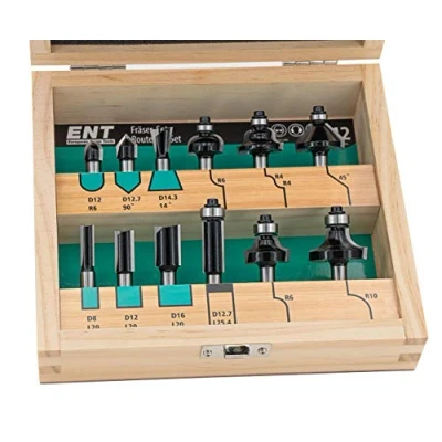 Abbildung von ENT 12 tlg. Oberfräser Fräser Set in Holzkassette Schaft Ø 8 mm