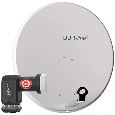 Abbildung von DUR line MDA 80 Hellgrau Digiatale 4 Teilnehmer Satellitenschüssel Komplett Anlage mit +Ultra Quad LNB [Camping, Astra 19,2, DVB S/S2, Full HD, 4K, 3D]