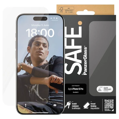 Abbildung von Apple iPhone 15 Pro Panzerglas PanzerGlass SAFE Ultra Wide Fit Screenprotector Displayschutz für das