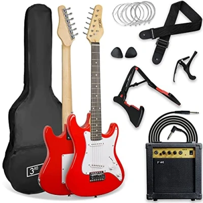 Abbildung von 3rd Avenue XF 3/4 Size E Gitarre Ultimate Kit Mit 10 W Verstärker, Digitalem Stimmgerät, Kabel, Ständer, Gigbag, Gurt, Ersatzsaiten, Plektren, Kapodaster Rot