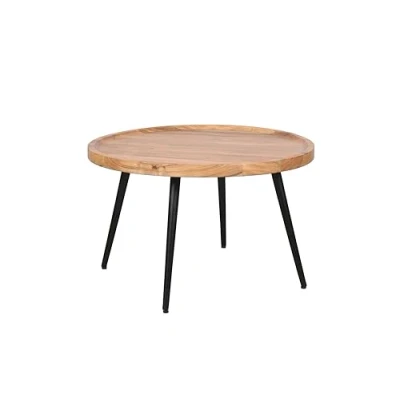 Abbildung von byLIVING Couchtisch &quot;Romy&quot;, mit massiver Akazien Platte und schwarzem Metallgestell, rund 75cm