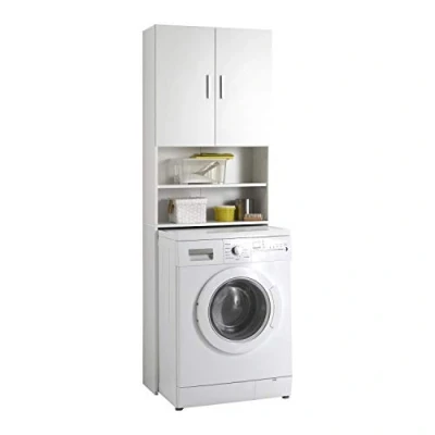 Abbildung von FMD Möbel, 913 001 Olbia Waschmaschinenschrank und Überbau in Weiß, Badschrank mit 2 Türen Regal, maße 64.0 x 26.0 190.0 cm (BHT)