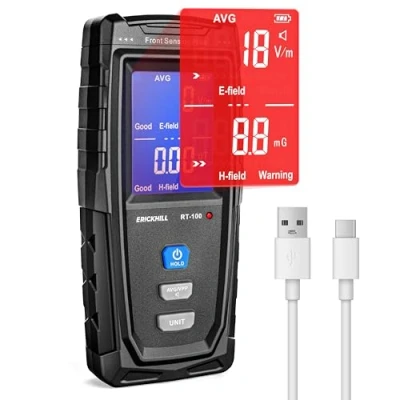 Abbildung von ERICKHILL EMF Messgerät Elektrosmog Strahlungsdetektor Digitales Strahlenmessgerät für Elektromagnetische Felder, TYPE C Wiederaufladbar, Daten Hold, Alarm, Geisterjagd, Zuhause, Büro, Outdoor