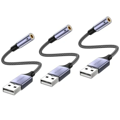 Abbildung von MOSWAG USB auf 3,5 mm Klinke Audio Adapter, Externe A Soundkarte Aux Stereo Konverter Adapter,kompatibel mit Kopfhörer, PC, Laptop, Linux, Desktop, PS4 und andere Geräte