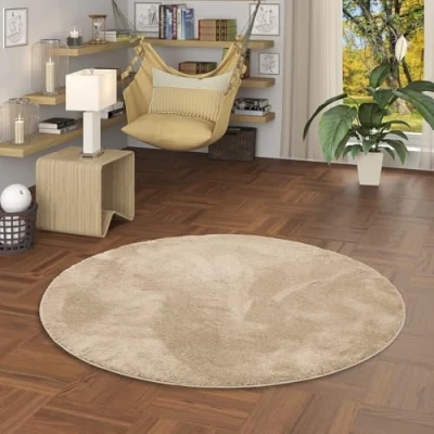 Abbildung von Pergamon Luxus Super Soft Hochflor Langflor Teppich Rund Flauschig Weich Wohnzimmer Schlafzimmer Silky Beige