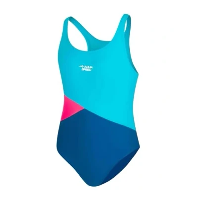 Abbildung von Aqua Speed Pola Badeanzug Mädchen Einteiler 104 158 UV Schutz Blickdicht Chlorresistent Anti Pilling Schwimmanzug, Farbe:Light Blue Pink 42, Größe:122