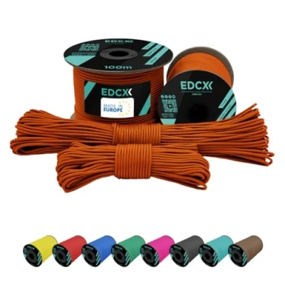 Abbildung von EdcX 2 mm Nylon Paracord 275 (15, 30, 50 and 100 m) 100% Rope, 3 Strand Cord, Cord in Many Colours (Orange Yellow, 30