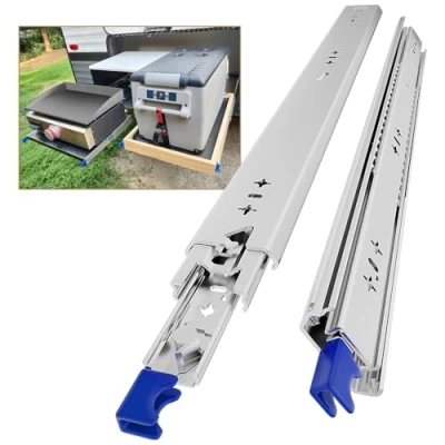 Abbildung von AOLISHENG schubladenschiene vollauszug 550 mm,Schwere schubladenführungen mit Schloss 100 kg Ladekapazität, 1 Paar (2 Stück) (With lock, 22 inch(550mm))
