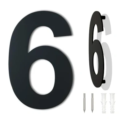 Abbildung von Gebürsteter moderner Edelstahl Hausnummer 152mm hoch schwarze Beschichtung, schwebende Erscheinung (Nummer 6)