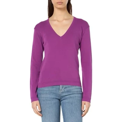 Abbildung von United Colors of Benetton Damen T Shirt V Ausschnitt M/L 1091D4625 Pullover, Violett 007, Small
