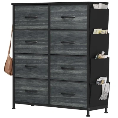 Abbildung von YITAHOME Kommode, 8 Stoffschubladen mit Griffen, Aufbewahrungsschrank, Schubladenschrank, Schrank, Metallgestell, stoffkommode für Schlafzimmer, Wohnzimmer, Flur, Büro, Schwarze Holzmaserung