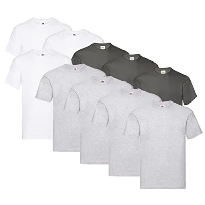 Abbildung von Fruit of the Loom Original T Shirt, Farbe:4X Grau + 3X Weiss Graphit 1 HL Kauf Notizblock, Größe:XXL