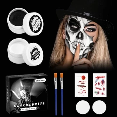 Abbildung von 100g Halloween Schminke Schwarz Weiß Set,Schminke Erwachsene Kinder,Halloween Spezialeffekt Make Up Set,für Zombie Vampir SFX Makeup Theater Bühne Film