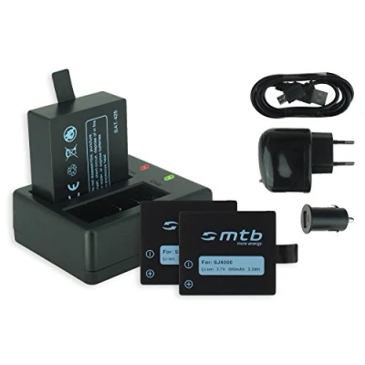 Abbildung von 3X Akku + Dual Ladegerät (Netz+Kfz+USB) für Qumox SJ4000, SJ4000+, SJ5000, SJ5000+, SJ5000X Elite/SJCam M10(+), X1000 / DBPower EX4000, EX5000 ... s. Liste!