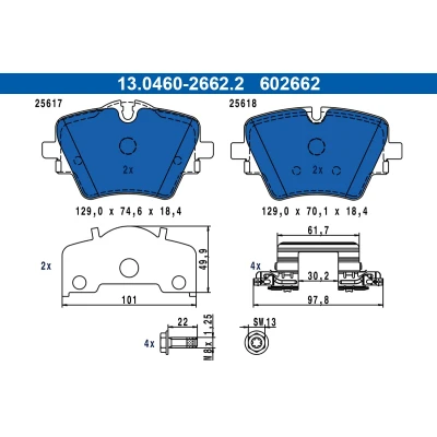 Abbildung von ATE 13.0460 2662.2 Bremsbelagsatz BMW: 2 Active Tourer