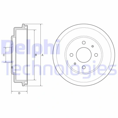 Abbildung von DELPHI BF582 Bremstrommel ohne ABS Sensorring, Radlager 249 HYUNDAI: ACCENT 2 Stufenheck