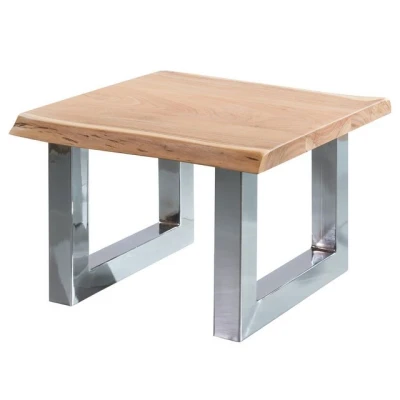 Abbildung von FINEBUY Couchtisch FB49684 (58x40x60 cm Akazie Massivholz Metall Quadratisch), Kleiner Wohnzimmertisch, Sofatisch Baumkante