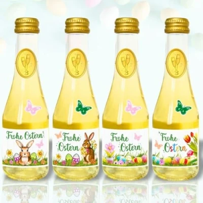 Abbildung von 4x Piccolo 0,2l Geschenk zu Ostern Ostergeschenk: Frohe Sekt Secco Beerenperlwein halbtrocken prickelnd frischer Perlwein aus weißen Beeren