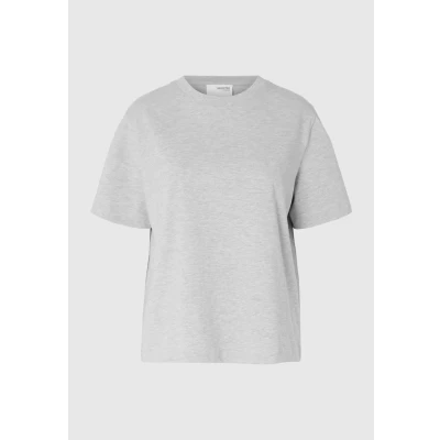 Abbildung von Selected Femme BOXY FIT Tshirt basic, Damen, Größe: Medium, Light grey melange