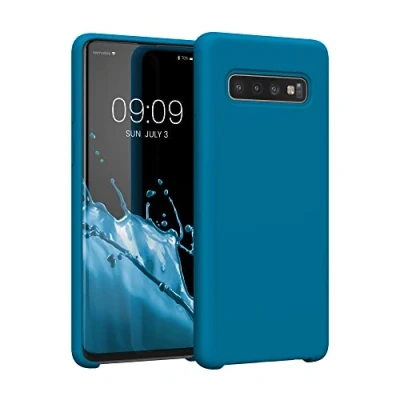 Abbildung von kwmobile Hülle kompatibel mit Samsung Galaxy S10 Silikon Handy Case Handyhülle weiche Oberfläche kabelloses Laden Blue Reef