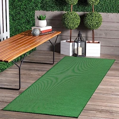 Abbildung von Jimri In &amp; Outdoor Teppich Wetterfester für Balkon, Terrasse, Garten, Wohnzimmer, Küche Strapazierfähiger Bodenteppich, Widersteht UV Strahlen Wasser Größe 60 x 180 cm, Grün