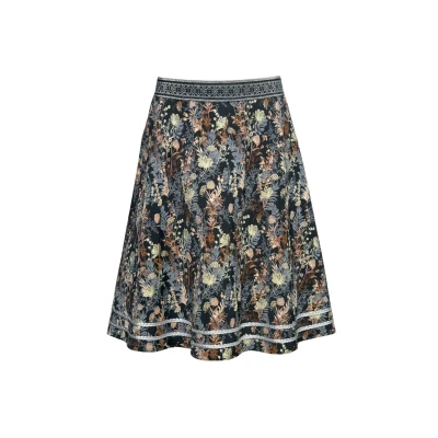 Abbildung von Ulla Popken Floral MIDI Alinienrock, Damen, Größe: 50, Black