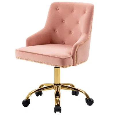 Abbildung von Sepnine Home Samt Bürostuhl Tufted Computer Schreibtisch Stuhl Swivel Einstellbare Akzent Vanity mit Armen Nailhead Trim für Schlafzimmer